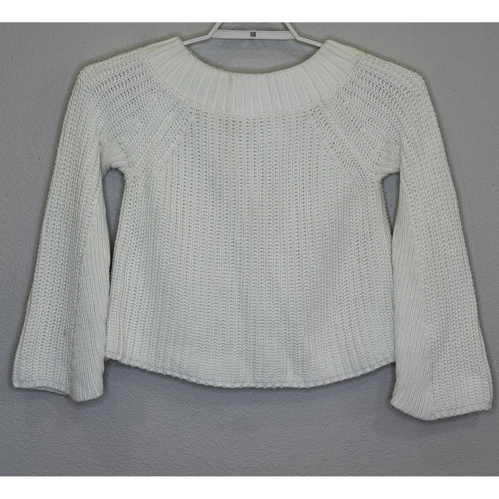 Boston Proper Crop Pullover Sweater Womens‎ Size Small White Ribbed Long Sleeve
